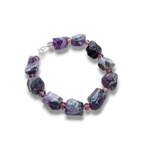New‎ Handmade Amethyst Pink Crystal bracelet Sterling Silver 925 New Classic